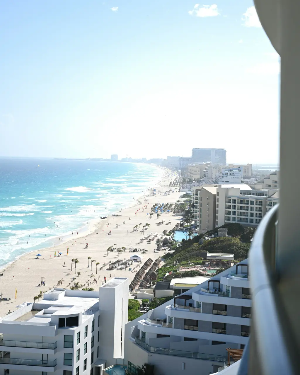 Balcony view of the beach and Hotel Zone buildings in Cancún