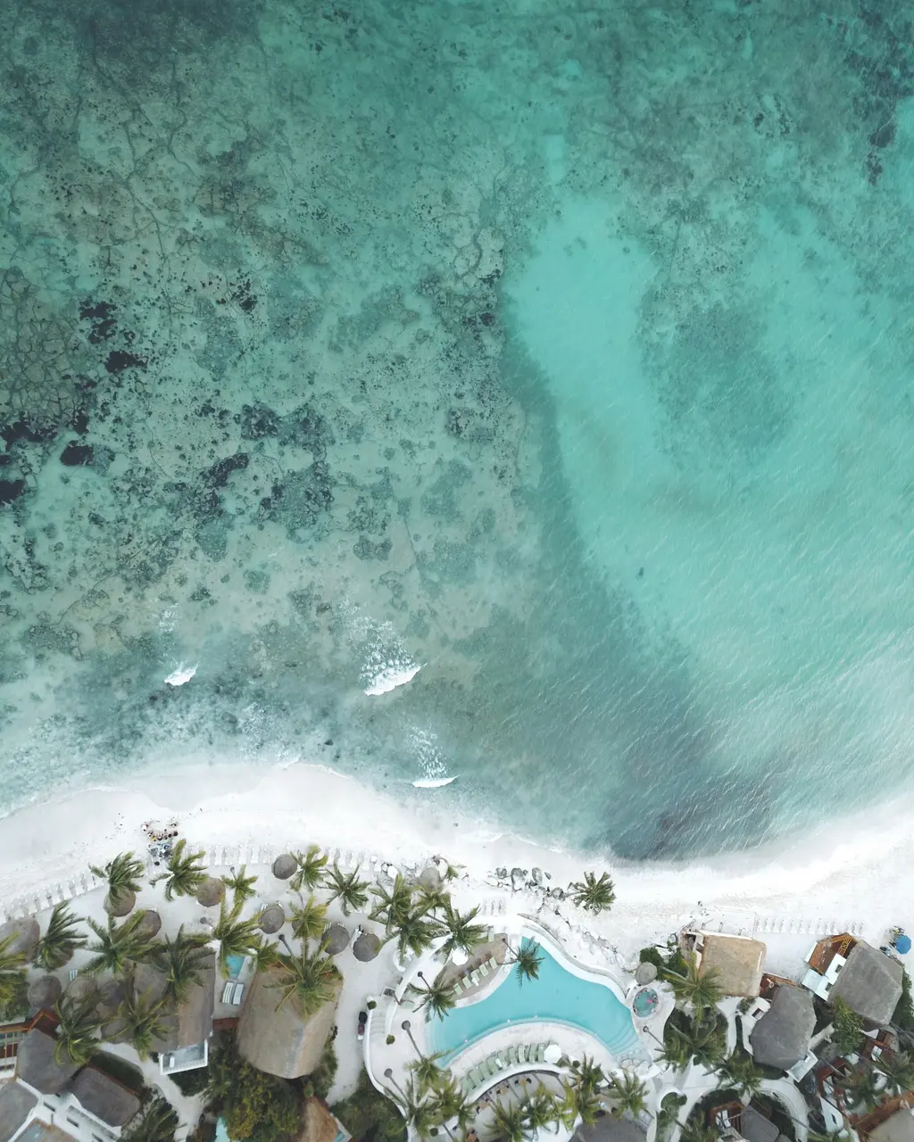 Aerial view of the turquoise sea in Playa del Carmen
